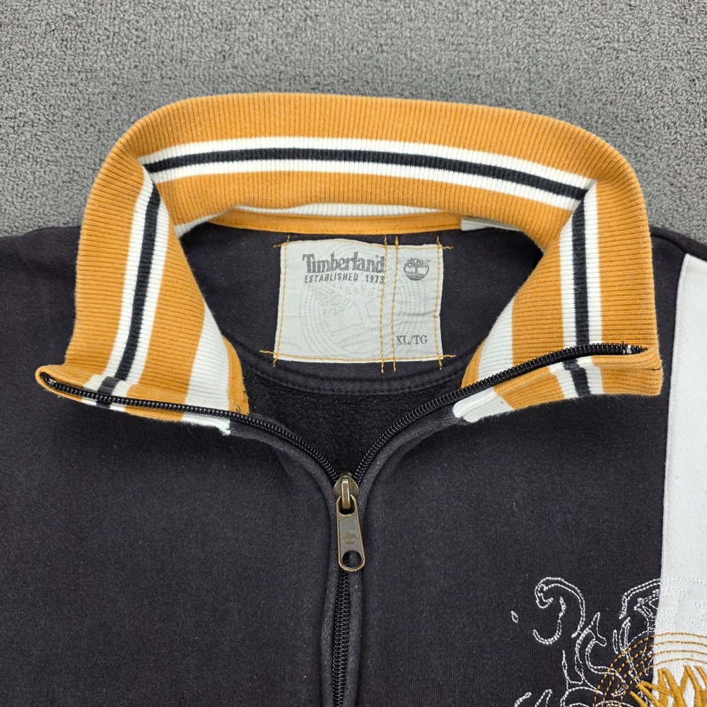Timberland Mens XL Full Zip Track Jacket Black Yellow Graphic Stripe - Picture 4 of 7